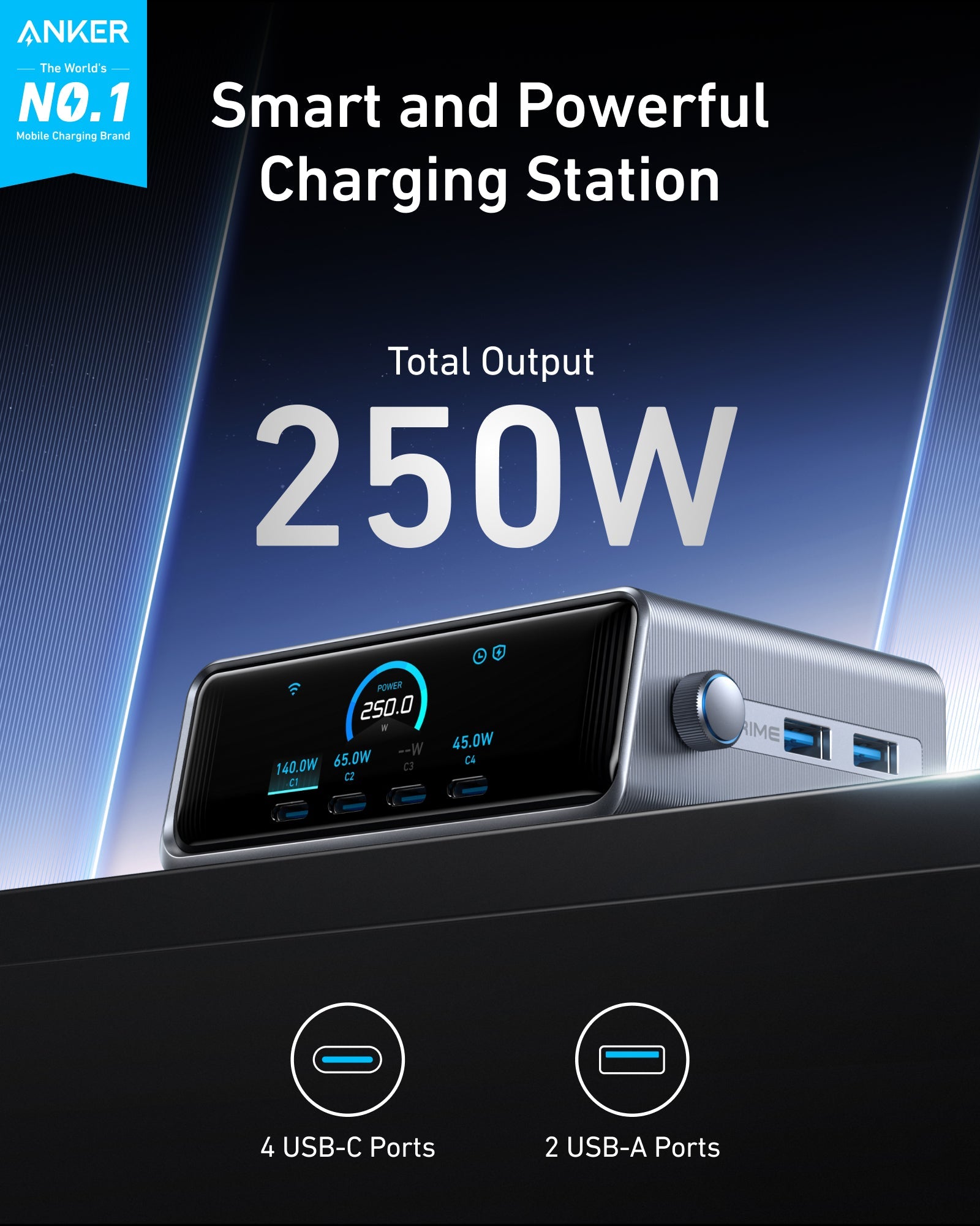 Anker Prime 250W GaN Desktop Charger (6 Ports) Silver - Image 2