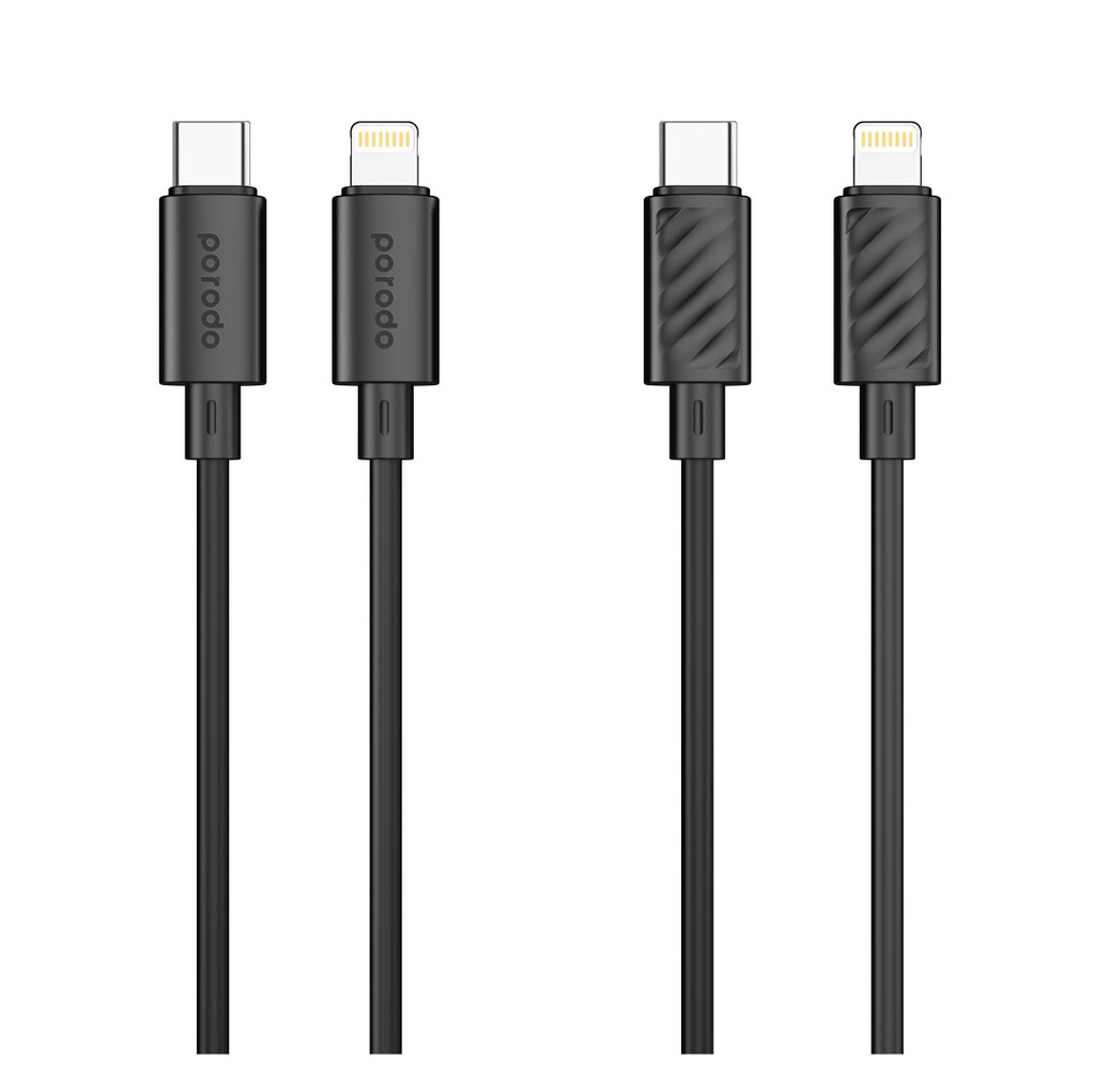 Porodo Blue 20W PD Type C to Lightning PVC Cable 1.2M Black