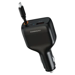 Powerology 81W Car Charger With Type C Retractable Cable Black