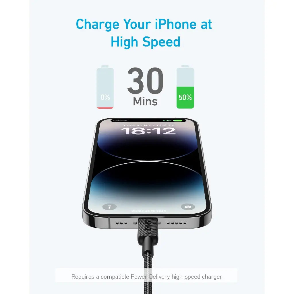 Anker 322 USB-C to Lightning Cable (3ft Braided) White - Image 2